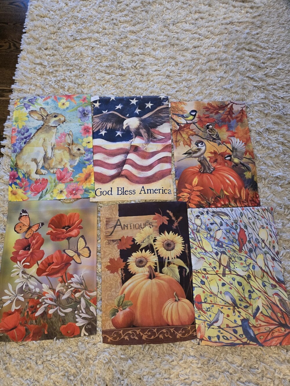 Set of 6 Decorative Garden Flags - Floral, Easter Patriot, Fall Birds & Pumpkins